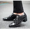 New Fashion Red Plaid Men's Dress Shoes Pointed Leather High Heel Shoes Men Height Increasing Wedding Shoes Men zapatos hombre For Boys Party Boots 38-44