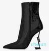 Botas de tornozelo Martin Booties Nude Couro Preto Letra Logo-Saltos Famosa Senhora Dedo Apontado Festa Casamento