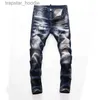 Men's Jeans Tops Mens Ripped Distressed Grey Jeans Fashion Designer Slim Fit Washed Motocycle Denim Pants Panelled Hip Hop Biker Trousers NJ8254 L230918