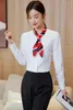 Blouses pour femmes 2023 Mode Femmes Chemisier Chemises Noeud Papillon Dames 2 Pièces Pantalon Et Hauts Ensembles Bureau Costumes Féminins Styles OL