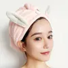 Serviette 1 pièces femmes cheveux séchage chapeau séchage rapide oreilles mignonnes corail polaire Super absorbant doux Turban casquette fournitures de salle de bain