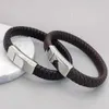 Stainless Steel Magnet Buckle Leather Woven Bracelet Leather Rope Bracelet Men's Cowhide Bracelet Jewelry Engraving