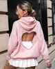 Kvinnors hoodies 2023 Autumn Fashion Hooded Sweatshirt Rhinestone Decorative Backless Long Sleeve Casual Plain Hoodie Daily