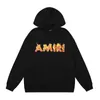 Tasarımcı Amis Erkekler Hoodie 2023 Sonbahar/Kış Yeni Amr Flame Mektup Baskılı Kapşonlu Sweater Unisex Batch Yüksek Kaliteli Havalı Yakışıklı Erkekler Moda Hoodie
