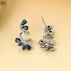 Boucles d'oreilles en pierre bleu Royal pour femmes, coupe poire, fleur, couleur argent, Zircon de luxe, bijoux de mariage, cadeaux de mariée