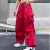 Calças femininas mulheres y2k casual carga mulheres 2023 cordão harajuku perna larga calças verão streetwear punk baggy sweatpant tecnologia