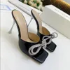 Mach Bowtie Rhinestone Stiletto Heel sandals Luxury Designer slide Satin crystal encrusted metal skin High heeled slippers 9.5cm Fashion Party dress shoes