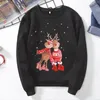 Bluzy damskie M Kobiet okrągły szyi Bluza z długim rękawem świąteczny nadruk pullover swobodny