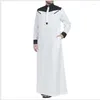 Ethnic Clothing Arab Outfit 2023 Muslim Men's Clothes Male's Loose Standing Neck Contrast Long Sleeve One-Piece Robe Islamic