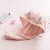 Serviette 1 pièces femmes cheveux séchage chapeau séchage rapide oreilles mignonnes corail polaire Super absorbant doux Turban casquette fournitures de salle de bain