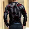 Luxury Men Transparent Shirt Club Party Prom Sexy Male Shirt Frolal Print Wedding Małżeństwa Chemise Homme265h