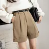 Shorts pour femmes 2023 Cargo en velours côtelé avec ceinture automne hiver taille haute jambe large pantalon femme vintage