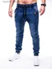Męskie dżinsy mężczyźni Wysokiej jakości dżinsy elastyczne talia sznurka multi-pockets Spodnie sportowe Hip-hop dżinsowe dżinsowe spodni do joggingu x0621 L230918