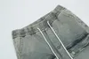 High Street Fashion Brand Lavé et usé Taille élastique Cordon de serrage Boucle latérale Conception Jambe droite Jeans1ljb