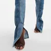 Kvinnors jeans sexiga split flare kvinnor modedesign balck blå lapptäcke hög midja mager kvinna vintage streetwear denim byxor
