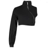 Women's Hoodies Long Sleeve One Shoulder Crop Top Tooling Style Blouses Shirt Streetwear H9ED