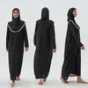 Ethnic Clothing 1piece Embossing Lace Muslim Hooded Abaya Turban Women Kaftan Outwear Saudi Arabia Djellaba Prayer Dresses Islam Hijabs/Hats