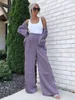 Women's Sleepwear Marthaqiqi Solid Color Satin Long Sleeve Female Turn-Down Sexy Nightwear With Loose Trousers 2 Piece Pajama Set Suits