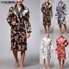 Men's Sleepwear Ethnic Mens Robe Long Sleeves Bathrobe Silk Kimono Chinese Lucky Dragon Print Pajamas Night Dressing Gown Mas302u