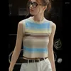 Kvinnors tankar Kvinnor Autumn Striped Crop Tops Short Vest Women Slim Bekväm skiktade slitskivor Tshirts American Retro Stylish