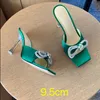 Mach Bowtie Rhinestone Stiletto Heel sandals Luxury Designer slide Satin crystal encrusted metal skin High heeled slippers 9.5cm Fashion Party dress shoes