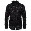 Сексуальная черная кружевная рубашка с перьями для мужчин 2020, модный бренд, мужские классические рубашки для ночного клуба певицы, вечерние, выпускные, Camisa Social Masculina245v