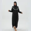 Ethnic Clothing 1piece Embossing Lace Muslim Hooded Abaya Turban Women Kaftan Outwear Saudi Arabia Djellaba Prayer Dresses Islam Hijabs/Hats