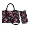 Wallets Belidome Hummingbird Floral Designer Women Purses And Handbags 2Set Leather Top Handle Satchel Shoulder Bags Messenger Tote Bag