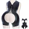 Acessórios de fantasia BDSM couro e metal camisa de força aberto botão crotchless bodysuit arnês sexy cupless sutiã bondage conjunto sexo t234g