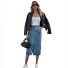Saias 2023 único breasted joelho comprimento denim saia mulheres streetwear casual bolso cintura alta jeans retos