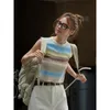 Kvinnors tankar Kvinnor Autumn Striped Crop Tops Short Vest Women Slim Bekväm skiktade slitskivor Tshirts American Retro Stylish