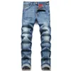 Jeans masculinos estiramento fino bordado em linha reta homens jean calças jovem masculino high street moda confortável magro denim 230918