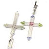 Dangle Earrings 56x30mm Multi Color Long Cross Violet Tanzanite Tourmaline Green Peridot White CZ Bride Wedding Daily Wear Silver