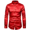 Chemises décontractées pour hommes Chemise en satin de soie rouge Hommes 2021 Printemps Automne Manches longues Hommes Bouton de mariage Business253j