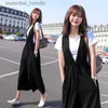 Kvinnors jumpsuits rompers en bit/kostym med bomullsöver sommaren nya överaller koreansk version smal mode kostym breda benbyxor tvådelar kostym l230918