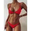 Kvinnors badkläder 2023 Kvinnor Solid Sexig Push Up Bikini Set Female Summer Bathing Beachwear Swimsuit Lady Two-Piece Beach Swim Suit