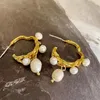 Baumelnde Ohrringe Französischer Barock Elegante Perle Damen Einzigartiges Design Goldfarbe Hängendes Temperament Hoop Weiblicher Schmuck