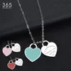 Fashion Accessories Enamel Double Heart Pendant Stainless Steel Necklace FOREVER LOVE Letter Necklace Wedding Gift250U