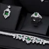 Necklace Earrings Set GODKI Summer Green 4PCS Round Earring Bangle Ring For Women Wedding Bridal Gift