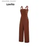 Kobiety Jumpsuits Rompers Lovito Casual Plain Pocket Button High Talle Cord Sukus dla kobiet L45LD052 (Mocha Brown) L230918