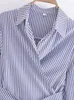 Blusas femininas listrado impressão hem gravata blusa feminina primavera verão manga longa luz roxo na moda magro curto topo