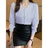 Women's Polos Long Sleeve Office Lady White Blouse Women Blusas Mujer De Moda 2023 V-Neck Chiffon Shirt Tops Blouses Shirts G175