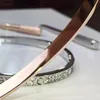 女性用ブレスレットゴールドダイヤモンドブレスレットダブルロウダイヤモンドラグジュアリージュエリー幅5mm隠されたインレークラフトハイアンチフェードブレスレット