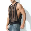 Débardeurs pour hommes Hommes sans manches Undershirt Sexy Mesh Sheer Hollow Vest Voir à travers Fishnet T-shirt Sports Muscle Tee Singlet 230915