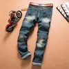 Jeans para hombres Hombres rasgados Primavera Otoño Slim Fit Strech Denim Pantalones Hombres Plisado Motocicleta Biker Hip Hop Pantalon Homme 42 40229h