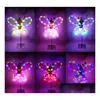 Other Event Party Supplies Girl Led Butterfly Wings Set With Glow Tutu Skirt Fairy Wand Headband Princess Light Up Carnival Costume Gi Dh1Sx