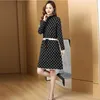 Autumn Winter Slim Graphic Sweaters Dress 2023 Women Designer O-Neck Vacation Party Bow Belted Midi Frocks Long Sleeve Office Lady Elegant Knitted jumper Dresses