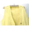 Kamizelki damskie letnia kamizelka mody dżinsowa Kobiety żółta kamizelka v szyja duża kudła kowbojska kurtka bez rękawów koreańskie szczupłe dżinsy żeńskie