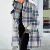 Kvinnors dike rockar Autumn Winter Stylish Plaid Print Overcoat Trendy långärmad lapel öppen front cardigan elegant varm lös streetwear