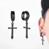 Boucles d'oreilles à anneau croisé pour hommes, 1 paire d'oreilles percées en acier inoxydable noir, Clip d'oreille à pompon, boucles d'oreilles à charnière, bijoux 237z